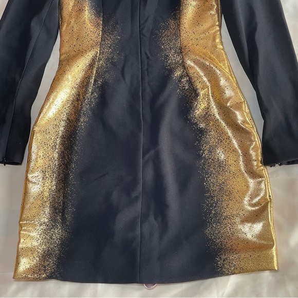 NEW! House of CB- Domenica Foil Long Sleeve Minidress Black Gold Size Medium - Picture 7 of 9